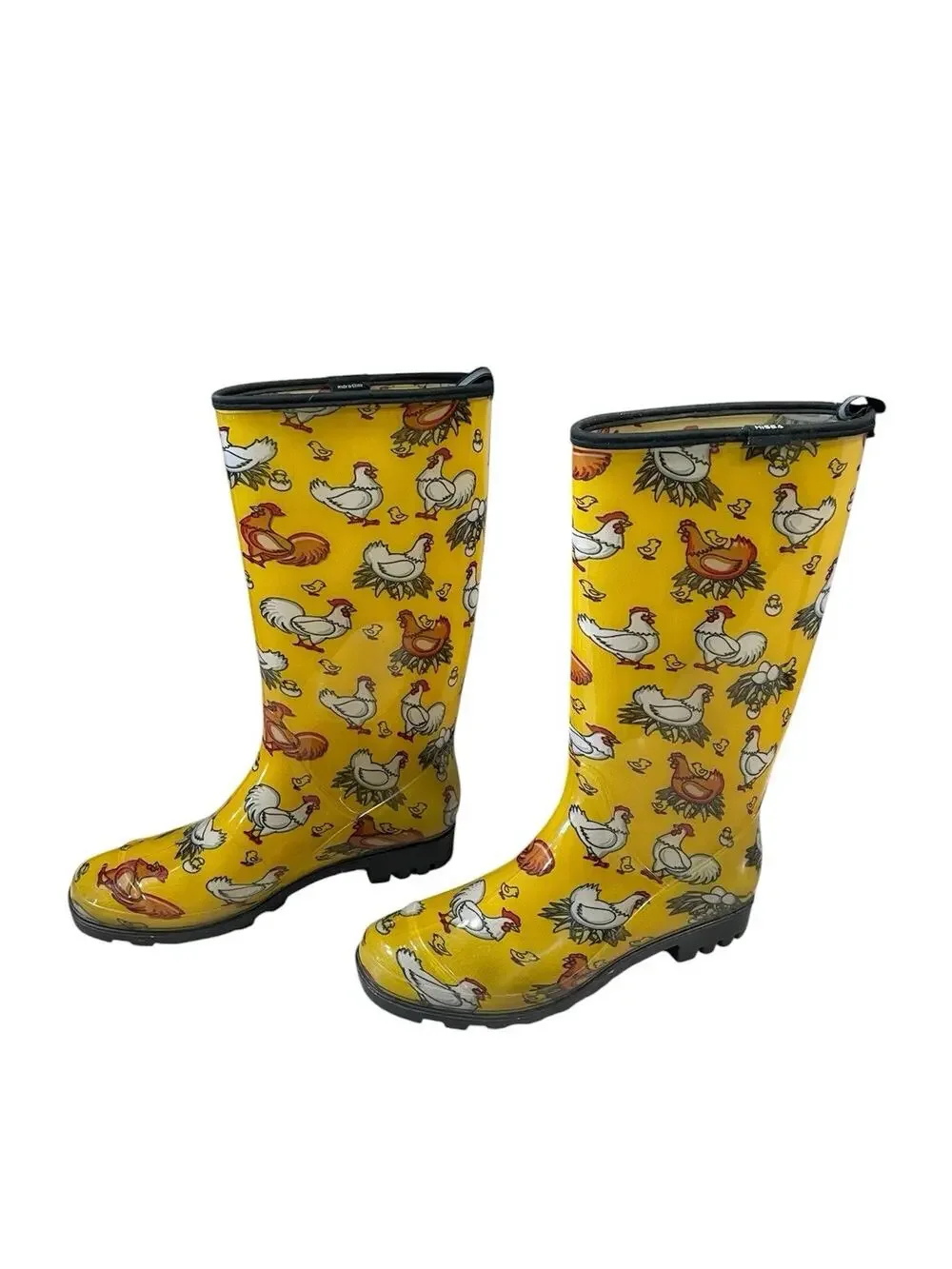 Hisea Chicken Print Waterproof Pull On Rubber Rain Boots Women’s Size 9 -Outdoor